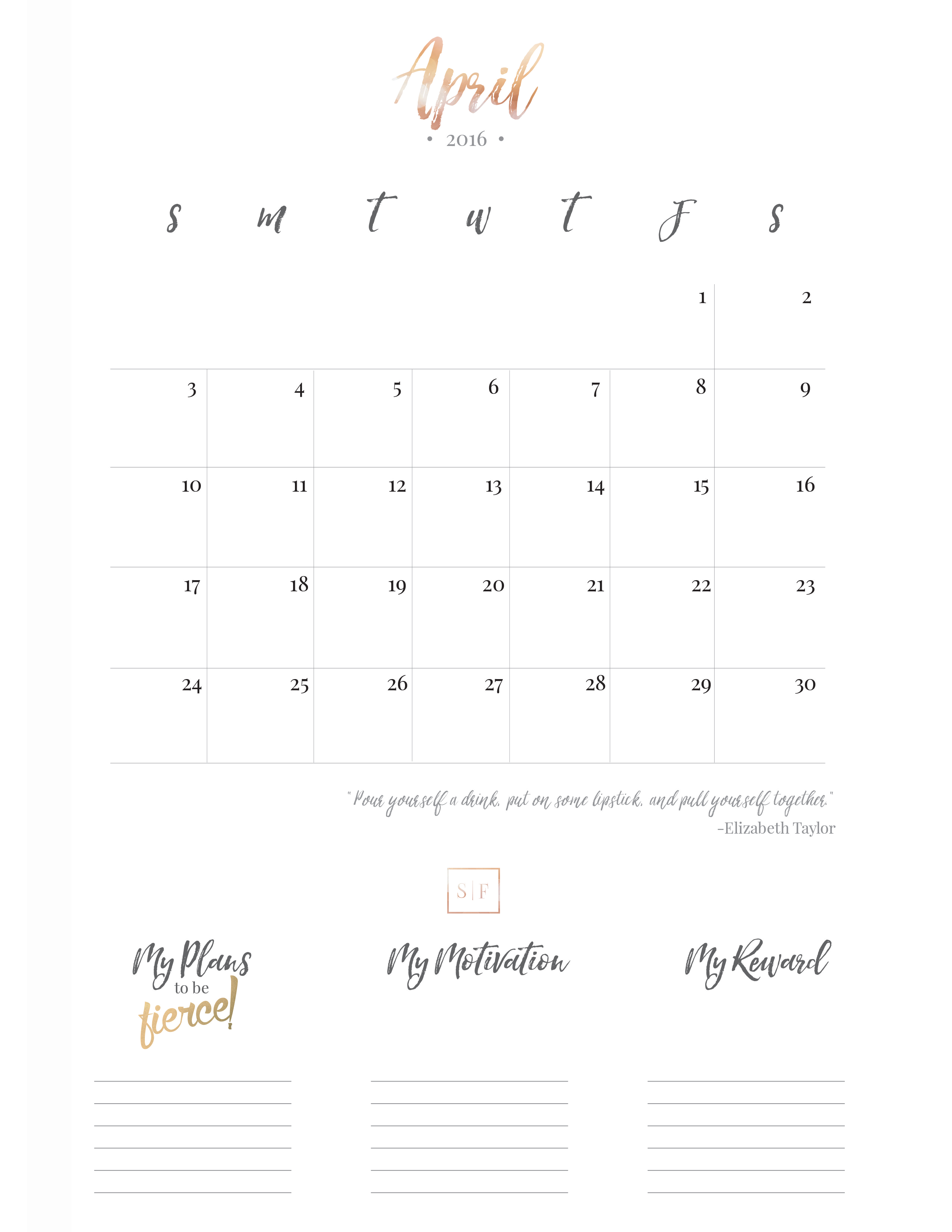 Download Your Free April Goal setting Calendar Showit Blog
