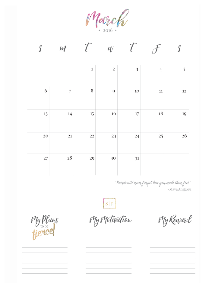 March 2016 Goal-setting Calendar